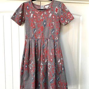 LuLaRoe Amelia Dress Grey Red Blue Floral with Pockets S